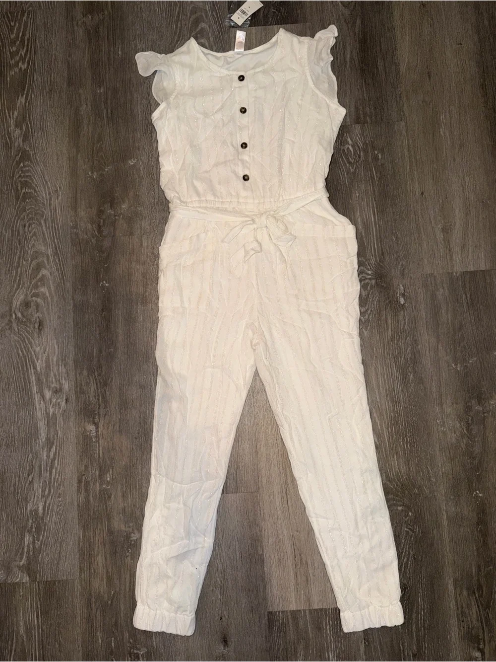 Justice Cream Textured Tie-Waist Jumpsuit